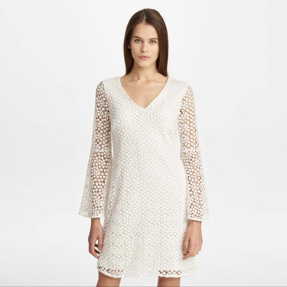 Karl Lagerfeld Paris White Bell Sleeve Eyelet Lace Dress New With Tags SIze 8 - Picture 14 of 14
